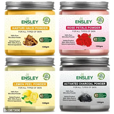 Ensley Natural Kasturi Haldi  Rose Petals Powder Lemon Peel Powder Charcoal Powder 400Gm (Pack Of 4_100Gm Each)