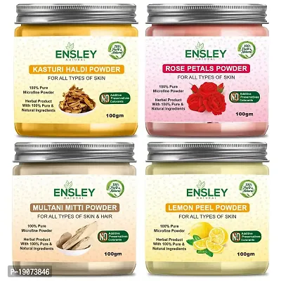 Ensley Natural Kasturi Haldi  Rose Petals Powder  Multani Mitti Powder  Lemon Peel Powder 400Gm (Pack Of 4_100Gm Each)