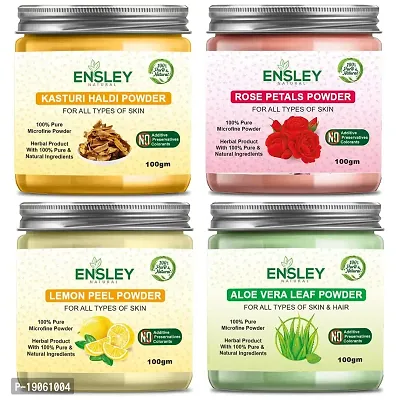 Ensley Natural Kasturi Haldi  Rose Petals Powder Lemon Peel Powder Aloevera Leaf Powder 400Gm (Pack Of 4_100Gm Each)-thumb0