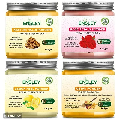 Ensley Natural Kasturi Haldi  Rose Petals Powder Lemon Peel Powder Ubtan Powder 400Gm (Pack Of 4_100Gm Each)