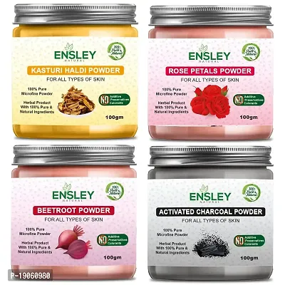 Ensley Natural Kasturi Haldi  Rose Petals Powder  Beet Root Powder  Charcoal Powder 400Gm (Pack Of 4_100Gm Each)-thumb0