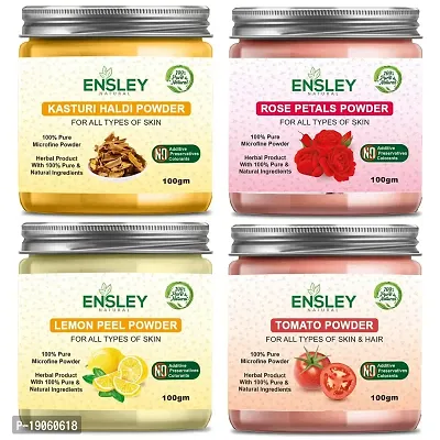 Ensley Natural Kasturi Haldi  Rose Petals Powder Lemon Peel Powder Tomato Powder 400Gm (Pack Of 4_100Gm Each)