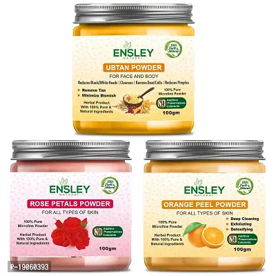 Ensley Natural 100% Ubtan  Rose Orange Peel Deep Cleaning, Exfollating  Detoxifying ,Whitening  Brighting Skin  Face For Unisex(300Gm_Pack Of 3 ) _100gm Each