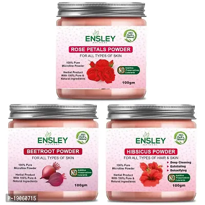 Ensley Natural Rose Petal Beet Root Hibiscus Deep Cleaning, Exfollating  Detoxifying ,Whitening  Brighting Skin  Face For Unisex(300Gm_Pack Of 3 ) _100gm Each