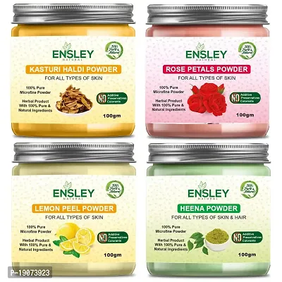 Ensley Natural Kasturi Haldi  Rose Petals Powder Lemon Peel Powder Heena Powder 400Gm (Pack Of 4_100Gm Each)