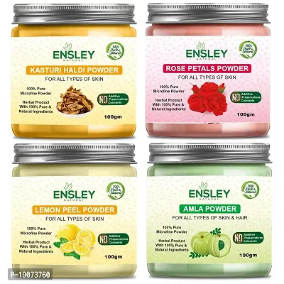 Ensley Natural Kasturi Haldi  Rose Petals Powder Lemon Peel Powder Amla Powder 400Gm (Pack Of 4_100Gm Each)