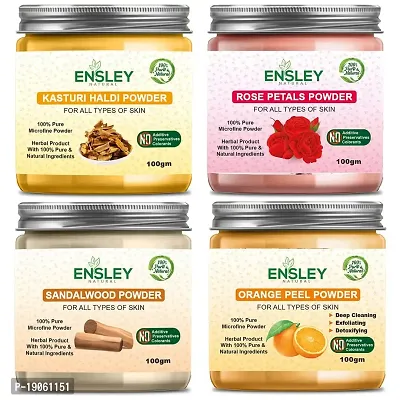 Ensley Natural Kasturi Haldi  Rose Petals Powder  Sandalwood Powder  Orange Peel Powder 400Gm (Pack Of 4_100Gm Each)