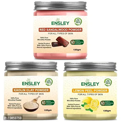 Ensley Face Pack Red Sandalwood Powder And Kaolin Clay Powder And Lemon Peel Powder (Multicolour_300Gm)Pack Of 3 (100Gm Each)-thumb0