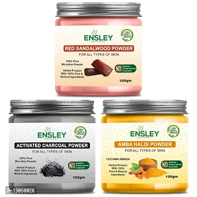 Ensley Face Pack Red Sandalwood And Charcoal And Amba Haldi Powder (Multicolour_300Gm)Pack Of 3 (100Gm Each)