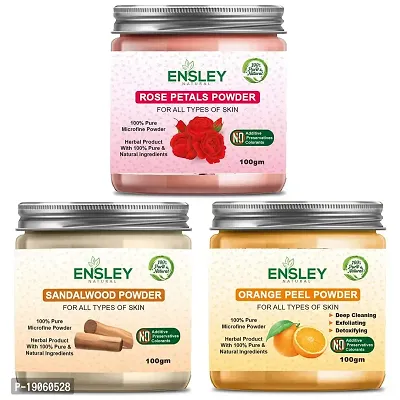 Ensley Natural Rose Petal Sandalwood Orange Peel Deep Cleaning, Exfollating  Detoxifying ,Whitening  Brighting Skin  Face For Unisex(300Gm_Pack Of 3 ) _100gm Each