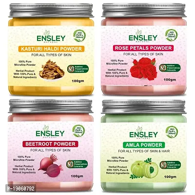 Ensley Natural Kasturi Haldi  Rose Petals Powder  Beet Root Powder  Amla Powder 400Gm (Pack Of 4_100Gm Each)