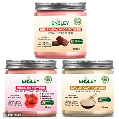 Ensley Face Pack Red Sandal Wood Powder And Hibiscus Powder And Kaolin Clay Powder (Multicolour_300Gm)Pack Of 3 (100Gm Each)