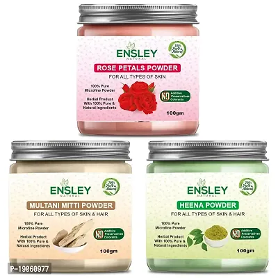 Ensley Natural Rose Petal Multani Heena Deep Cleaning, Exfollating  Detoxifying ,Whitening  Brighting Skin  Face For Unisex(300Gm_Pack Of 3 ) _100gm Each-thumb0