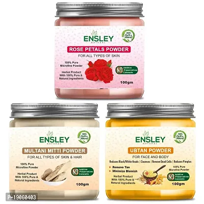 Ensley Natural Rose Petal Multani Ubtan Deep Cleaning, Exfollating  Detoxifying ,Whitening  Brighting Skin  Face For Unisex(300Gm_Pack Of 3 ) _100gm Each