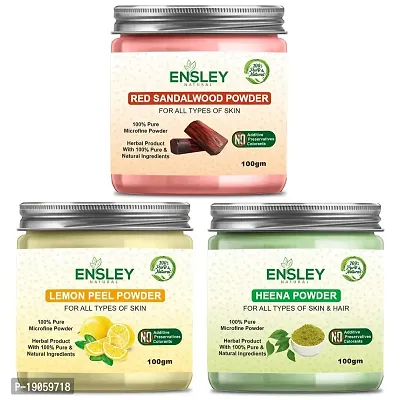 Ensley Face Pack Red Sandalwood  Lemon Peel  Heena Powder (Multicolour_300Gm)Pack Of 3 (100Gm Each)-thumb0