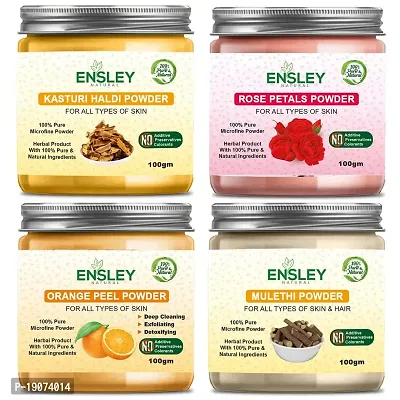 Ensley Natural Kasturi Haldi  Rose Petals Powder Orange Peel Powder Mulethi Powder 400Gm (Pack Of 4_100Gm Each)