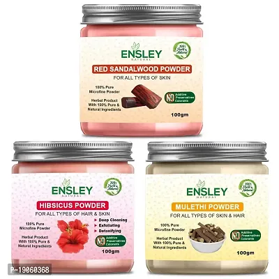 Ensley Face Pack Red Sandal Wood Powder And Hibiscus Powder And Mulethi Powder (Multicolour_300Gm)Pack Of 3 (100Gm Each)