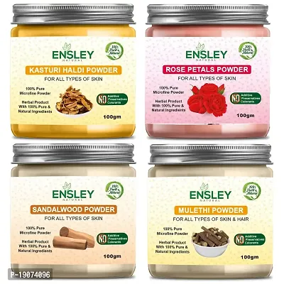 Ensley Natural Kasturi Haldi  Rose Petals Powder  Sandalwood Powder  Mulethi Powder 400Gm (Pack Of 4_100Gm Each)