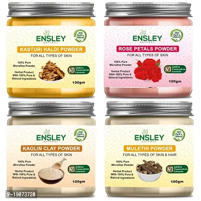 Ensley Natural Kasturi Haldi  Rose Petals Powder  Kaolin Clay Powder  Mulethi Powder 400Gm (Pack Of 4_100Gm Each)