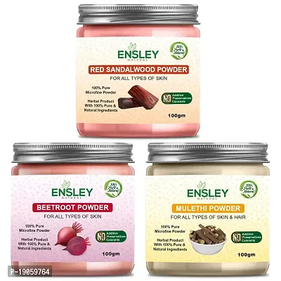 Ensley Face Pack Red Sandalwood And Beet Root And Mulethi Powder (Multicolour_300Gm)Pack Of 3 (100Gm Each)