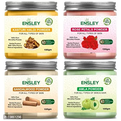 Ensley Natural Kasturi Haldi  Rose Petals Powder  Sandalwood Powder  Amla Powder 400Gm (Pack Of 4_100Gm Each)-thumb0