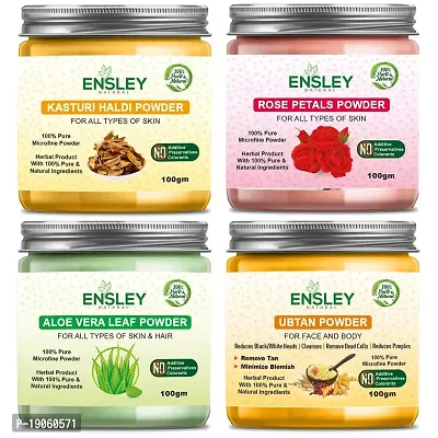 Ensley Natural Kasturi Haldi  Rose Petals Powder  Aloevera Leaf Powder  Ubtan Powder 400Gm (Pack Of 4_100Gm Each)