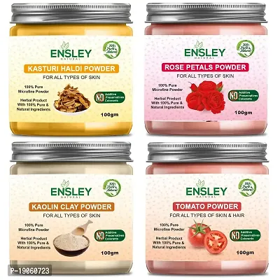 Ensley Natural Kasturi Haldi  Rose Petals Powder  Kaolin Clay Powder  Tomato Powder 400Gm (Pack Of 4_100Gm Each)-thumb0