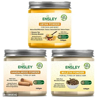 Ensley Natural 100% Ubtan  SandalwoodMulethi Deep Cleaning, Exfollating  Detoxifying ,Whitening  Brighting Skin  Face For Unisex(300Gm_Pack Of 3 ) _100gm Each