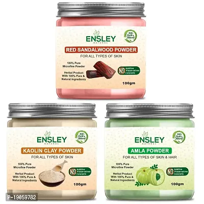 Ensley Face Pack Red Sandalwood Powder And Kaolin Clay Powder And Amla Powder (Multicolour_300Gm)Pack Of 3 (100Gm Each)