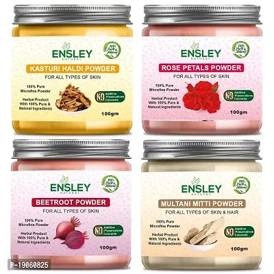 Ensley Natural Kasturi Haldi  Rose Petals Powder  Beet Root Powder  Multani Mitti Powder 400Gm (Pack Of 4_100Gm Each)