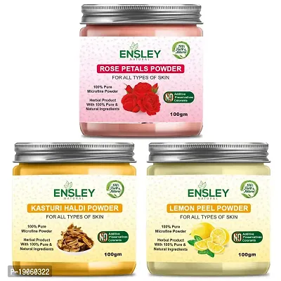 Ensley Natural Rose Petal Kasturi HaldiLemon Peel Deep Cleaning, Exfollating  Detoxifying ,Whitening  Brighting Skin  Face For Unisex(300Gm_Pack Of 3 ) _100gm Each-thumb0