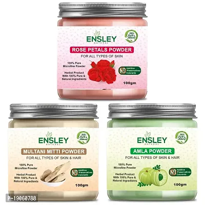 Ensley Natural Rose Petal Multani Amla Deep Cleaning, Exfollating  Detoxifying ,Whitening  Brighting Skin  Face For Unisex(300Gm_Pack Of 3 ) _100gm Each-thumb0