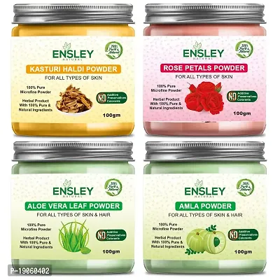 Ensley Natural Kasturi Haldi  Rose Petals Powder  Aloevera Leaf Powder  Amla Powder 400Gm (Pack Of 4_100Gm Each)