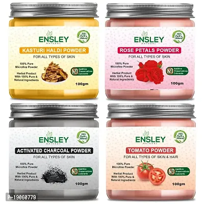 Ensley Natural Kasturi Haldi  Rose Petals Powder  Charcoal Powder  Tomato Powder 400Gm (Pack Of 4_100Gm Each)