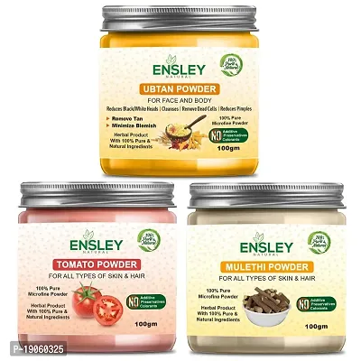 Ensley Natural 100% Ubtan  Tomato Heena Deep Cleaning, Exfollating  Detoxifying ,Whitening  Brighting Skin  Face For Unisex(300Gm_Pack Of 3 ) _100gm Each