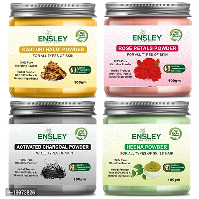 Ensley Natural Kasturi Haldi  Rose Petals Powder  Charcoal Powder  Heena Powder 400Gm (Pack Of 4_100Gm Each)