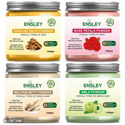 Ensley Natural Kasturi Haldi  Rose Petals Powder  Multani Mitti Powder  Amla Powder 400Gm (Pack Of 4_100Gm Each)-thumb0