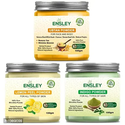 Ensley Natural 100% Ubtan  Lemon Peel Indigo Deep Cleaning, Exfollating  Detoxifying ,Whitening  Brighting Skin  Face For Unisex(300Gm_Pack Of 3 ) _100gm Each