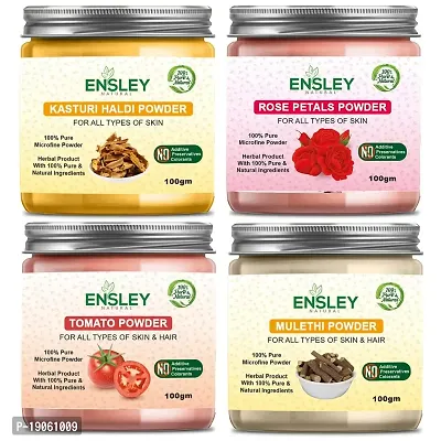 Ensley Natural Kasturi Haldi  Rose Petals Powder  Tomato Powder  Mulethi Powder 400Gm (Pack Of 4_100Gm Each)-thumb0