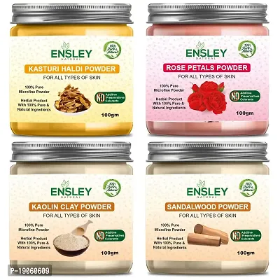 Ensley Natural Kasturi Haldi  Rose Petals Powder  Kaolin Clay Powder  Sandalwood Powder 400Gm (Pack Of 4_100Gm Each)