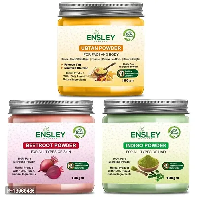 Ensley Natural 100% Ubtan  Beet Root  Indigo Deep Cleaning, Exfollating  Detoxifying ,Whitening  Brighting Skin  Face For Unisex(300Gm_Pack Of 3 ) _100gm Each-thumb0