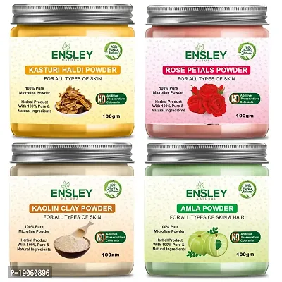 Ensley Natural Kasturi Haldi  Rose Petals Powder  Kaolin Clay Powder  Amla Powder 400Gm (Pack Of 4_100Gm Each)