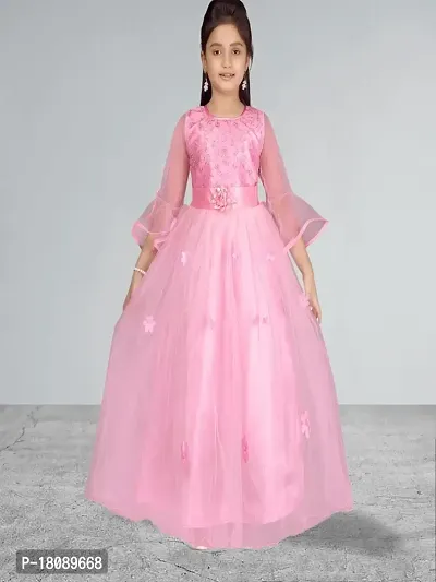Muhuratam Girls Pink Embroidery Gown-thumb3