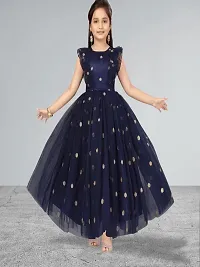Muhuratam Girls Navy Blue Color Embellished Work Gown-thumb1