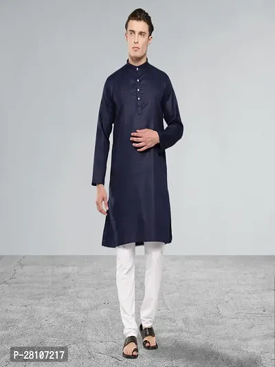 Muhuratam Mens Ethnic Wear Navy Blue Colour Solid Cotton Kurta Pyjama Set
