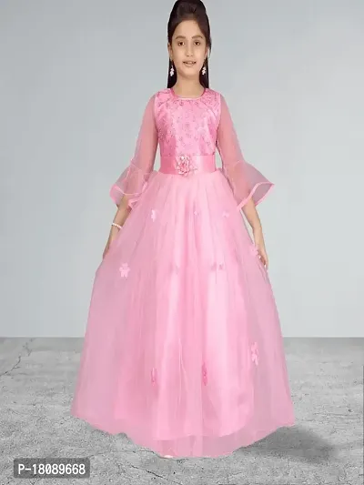 Muhuratam Girls Pink Embroidery Gown-thumb5