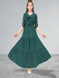 Muhuratam Girls Dark Green Color Georgette Gown-thumb1