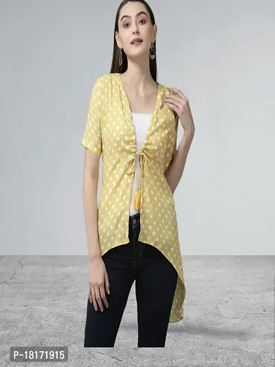 Muhuratam Womens Yellow Color Cotton Blend Polka Dot Shrug-thumb5