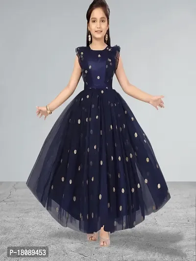 Muhuratam Girls Navy Blue Color Embellished Work Gown-thumb3