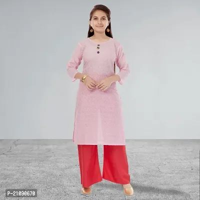 Muhuratam Girls Pink Colour Cotton Embroidery Kurti